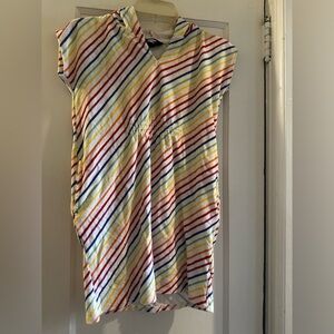 Lands End Kids Hooded Terry Swim Cover Up, Size L 10-12, Rainbow Stripe